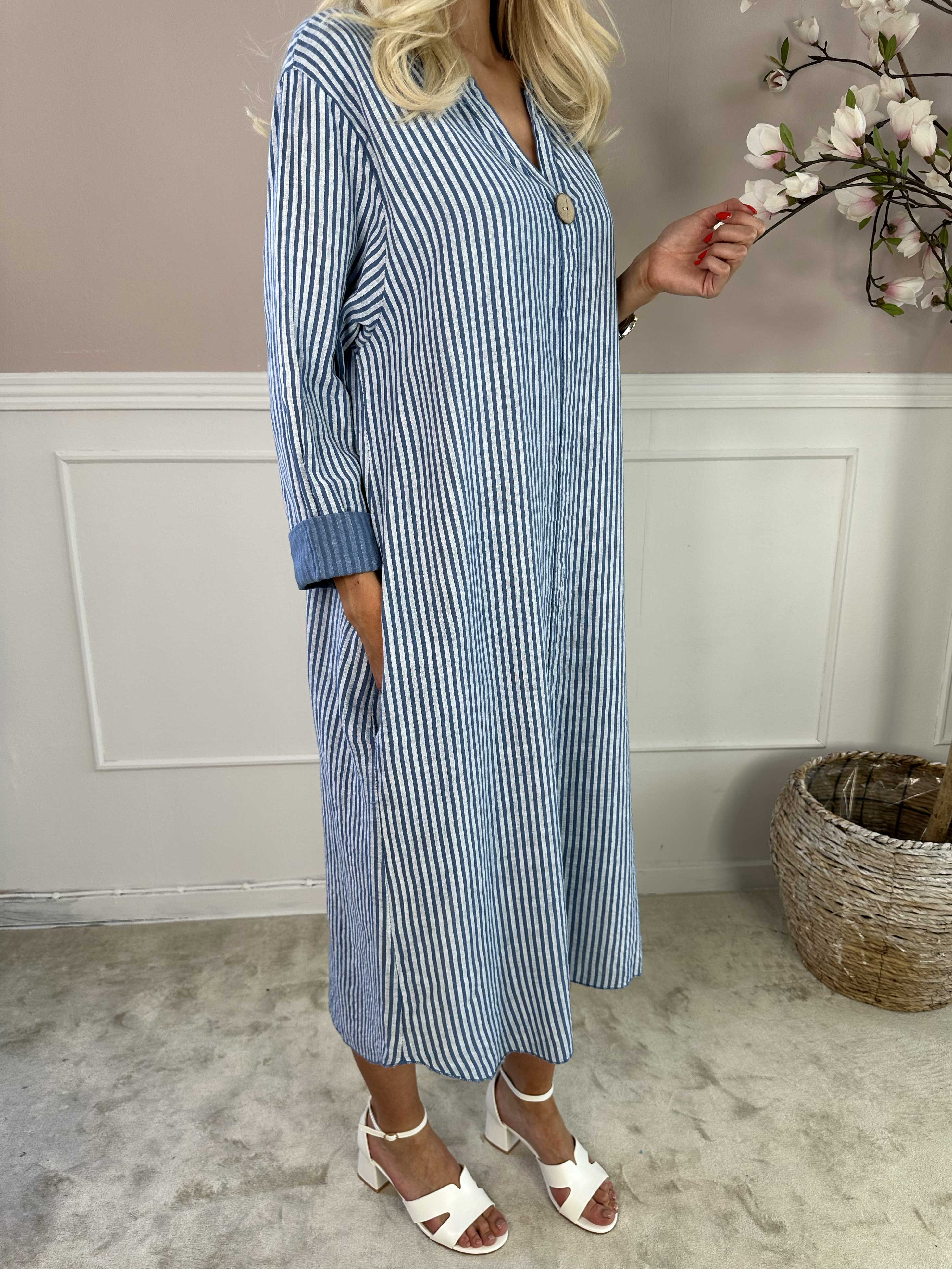 Arizona Stripe - Lång bomullsklänning i linneliknande tyg